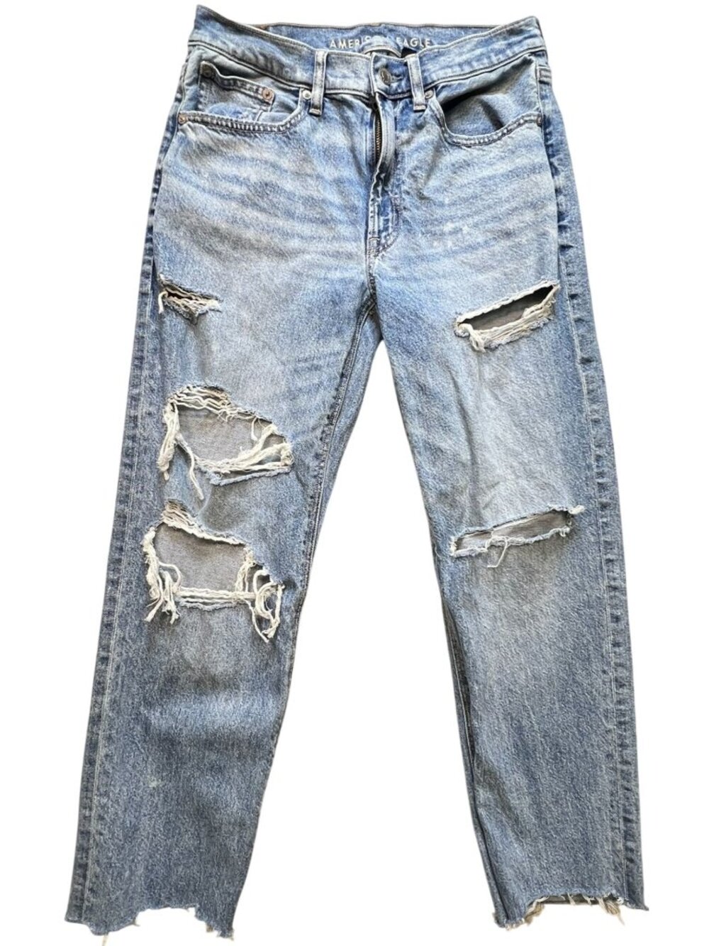 American Eagle Womens Distressed Strigid Low-Rise Baggy Straight Jeans Sz 2 Blue